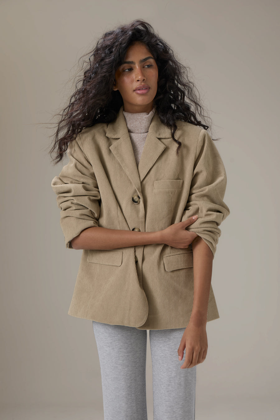 Malt Oversized Cord Blazer in Classic Beige
