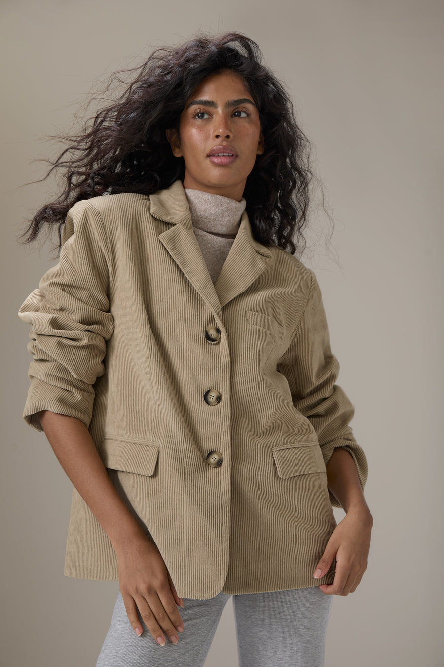 Malt Oversized Cord Blazer in Classic Beige