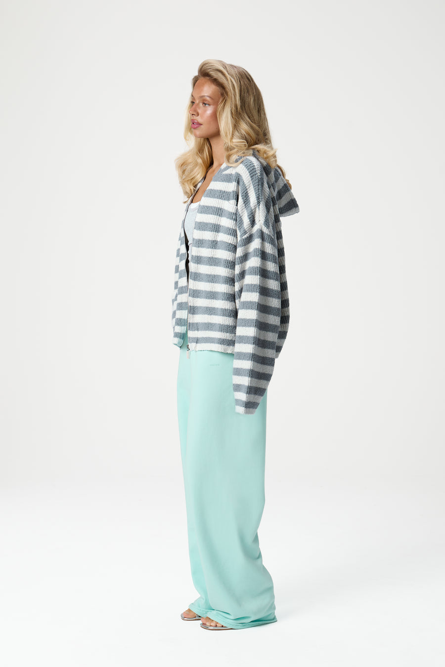 Jasper Knit Hoodie Zip Up in Grey