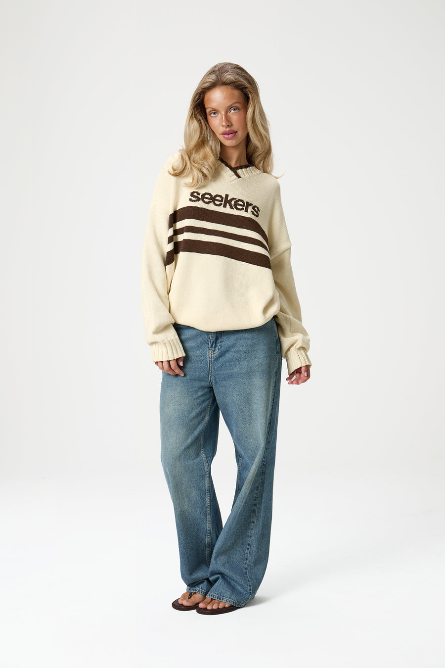 Peggy Logo Knit Sweater in Cream
