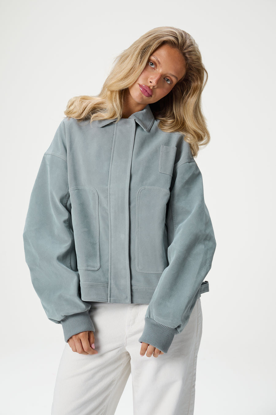 Martha Faux Suede Jacket in Blue