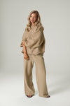Seekie Brushed Wide Leg Sweatpants in Beige