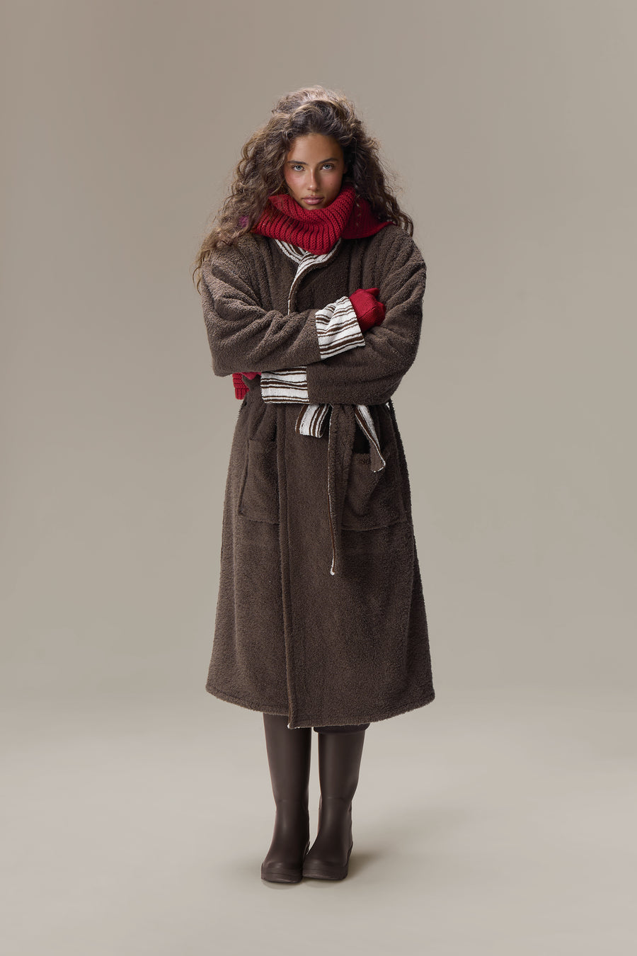 Seekers Sleepwear Reversible House Robe in Brown Stripe