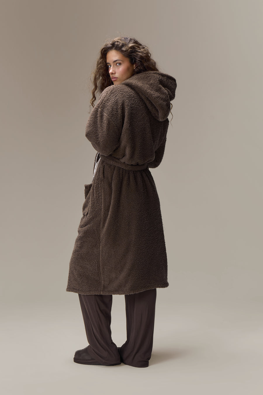 Seekers Sleepwear Reversible House Robe in Brown Stripe