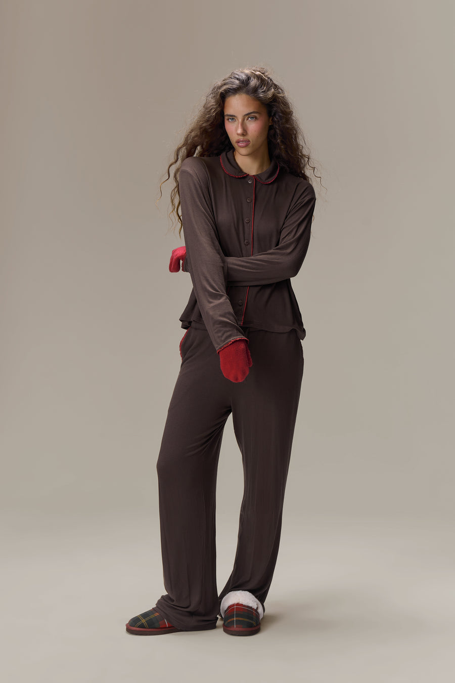 Seekers Sleepwear Modal Jersey Shirt in Brown