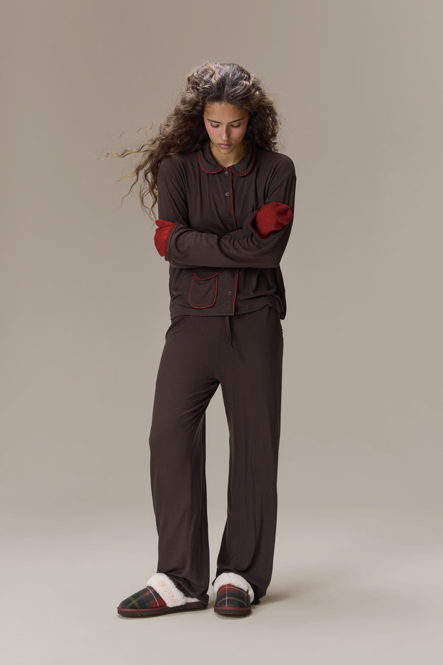 Seekers Sleepwear Modal Jersey Shirt in Brown