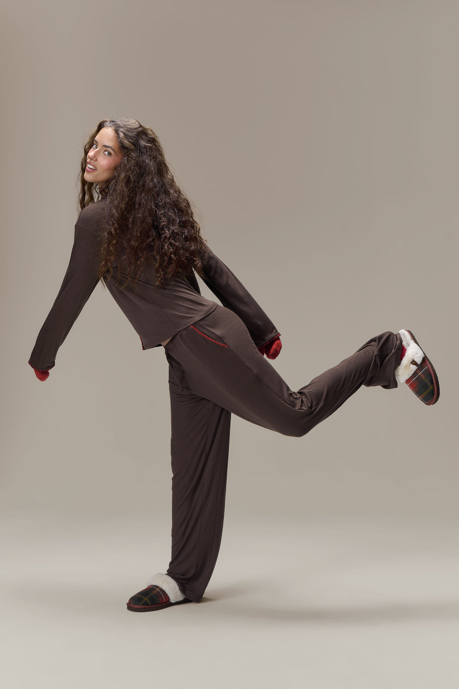 Seekers Sleepwear Modal Jersey Shirt in Brown