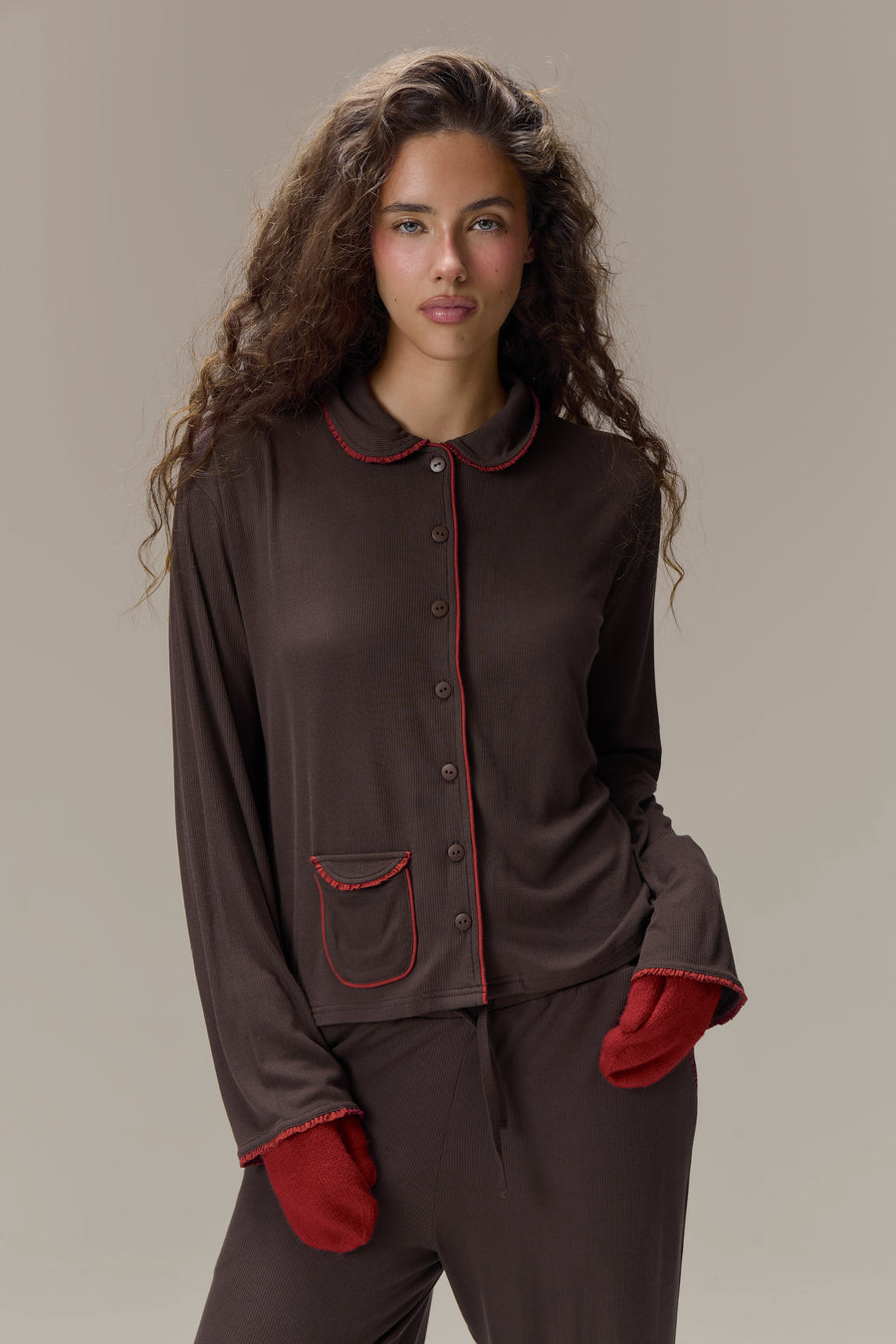 Seekers Sleepwear Modal Jersey Shirt in Brown
