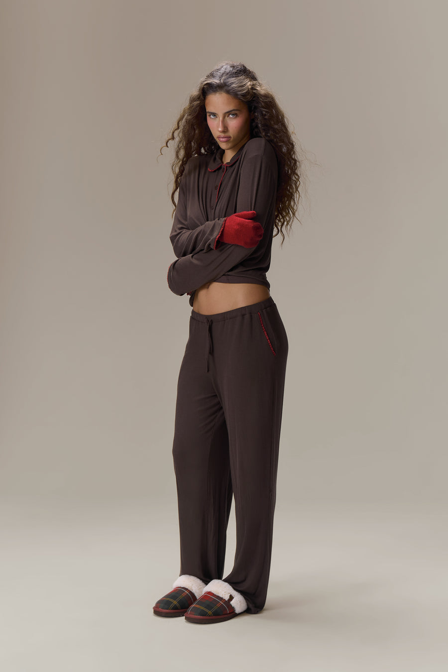 Seekers Sleepwear Modal Jersey Shirt in Brown