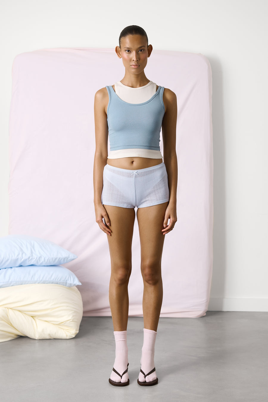 Huggie Layered Vest Top in Mid Blue