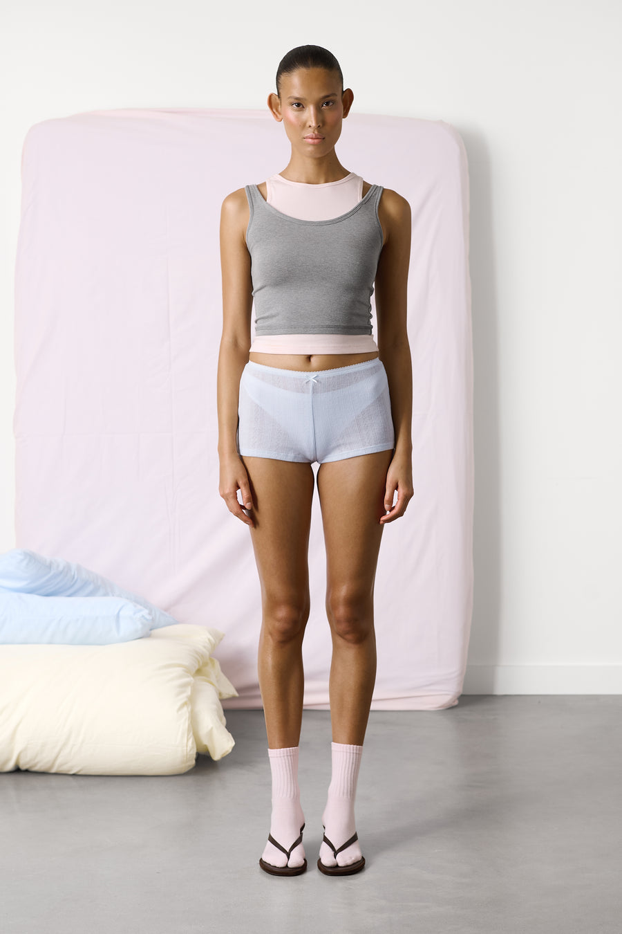 Huggie Layered Vest Top in Mid Grey