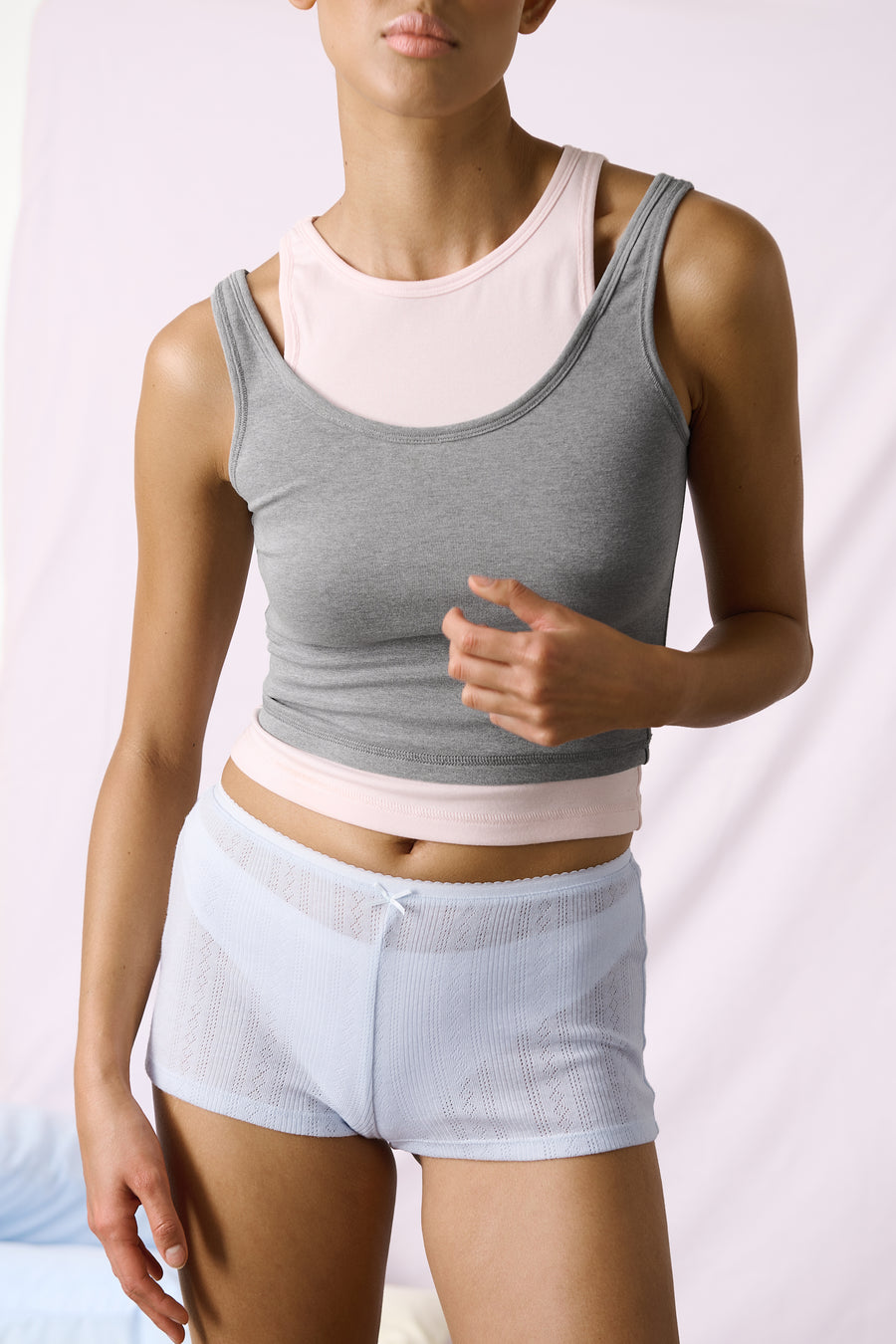 Huggie Layered Vest Top in Mid Grey