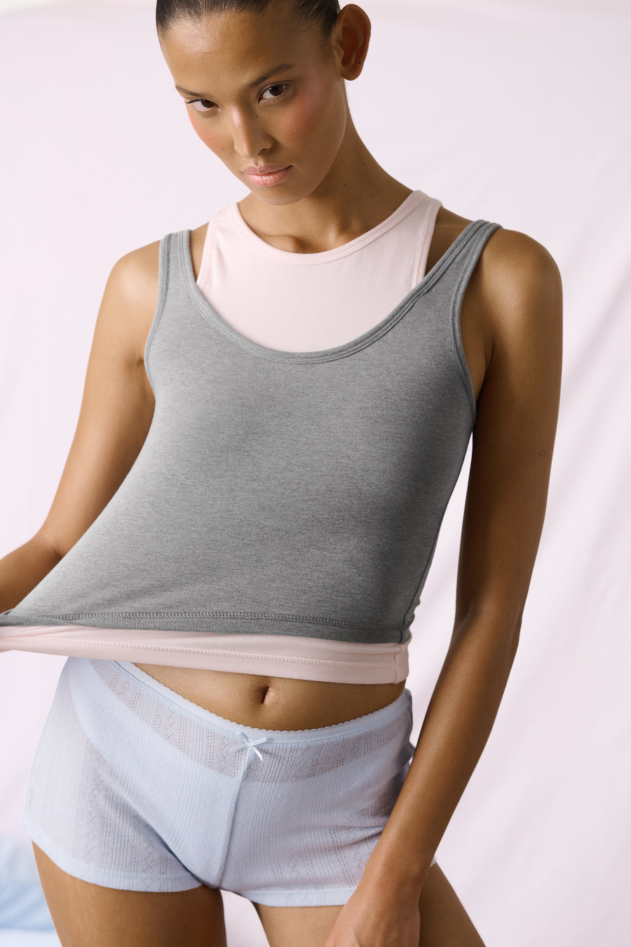 Huggie Layered Vest Top in Mid Grey