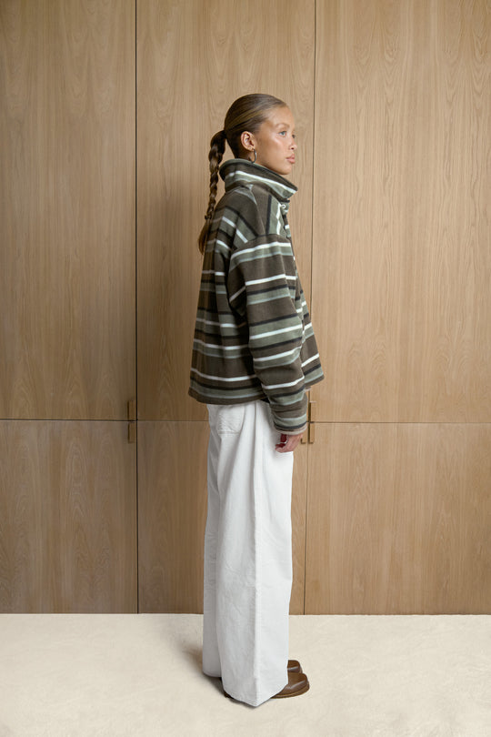 Folk Fleece Shirt in Khaki Stripe
