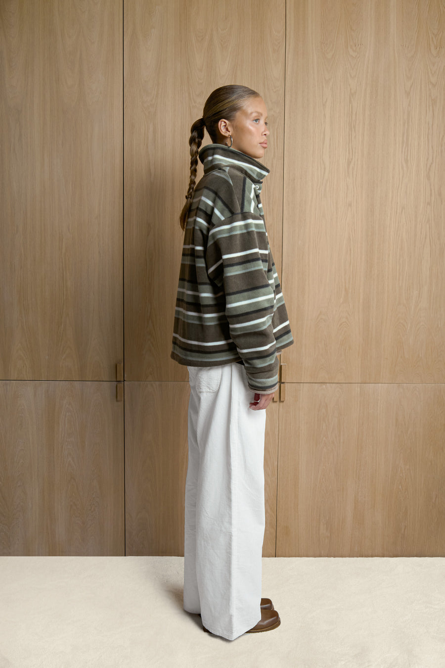Folk Fleece Shirt in Khaki Stripe
