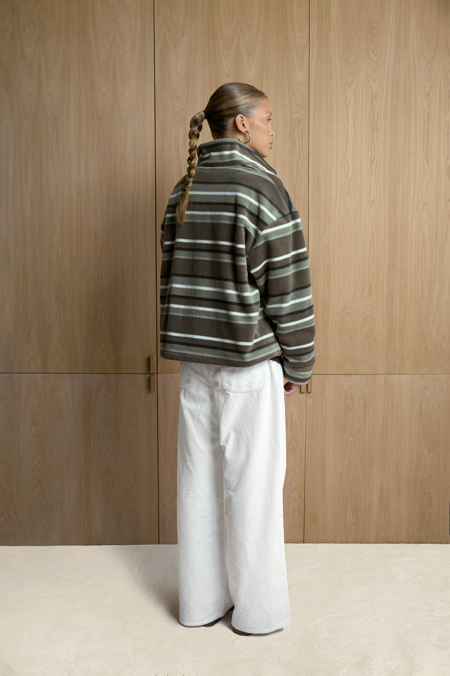 Folk Fleece Shirt in Khaki Stripe