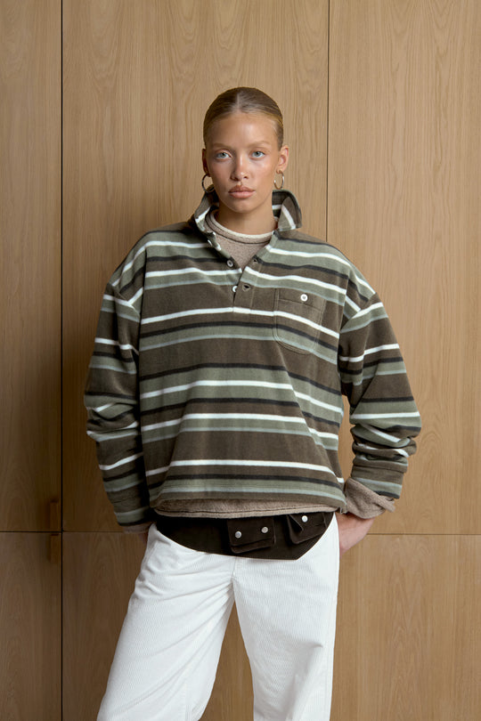 Folk Fleece Shirt in Khaki Stripe