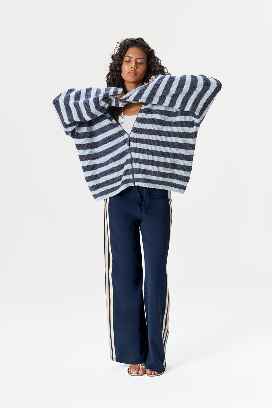 Jasper Knit Hoodie Zip Up in Blue