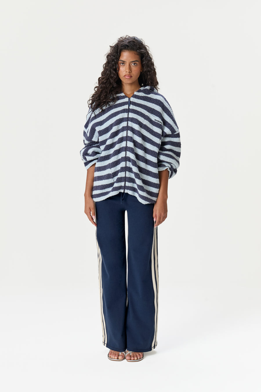 Jasper Knit Hoodie Zip Up in Blue