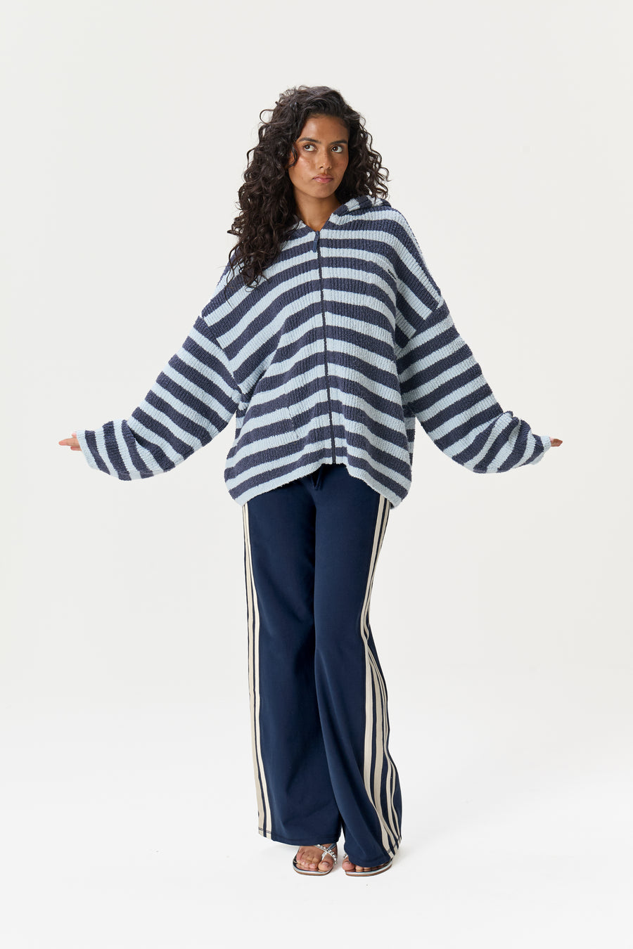 Jasper Knit Hoodie Zip Up in Blue