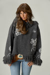 Tuscan Fringe Knit Hoodie in Charcoal