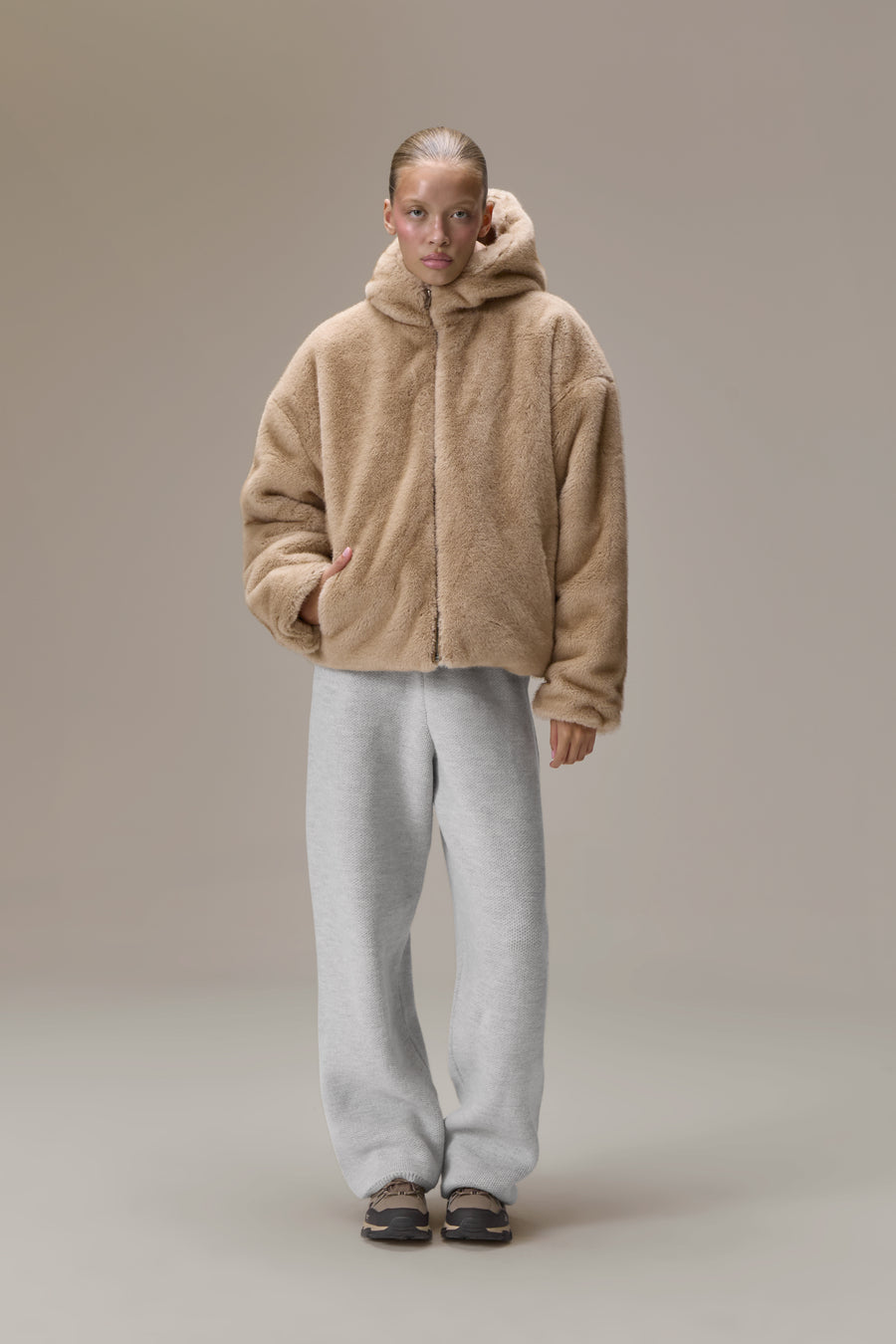 Winnipeg Faux Fur Hooded Jacket in Neutral