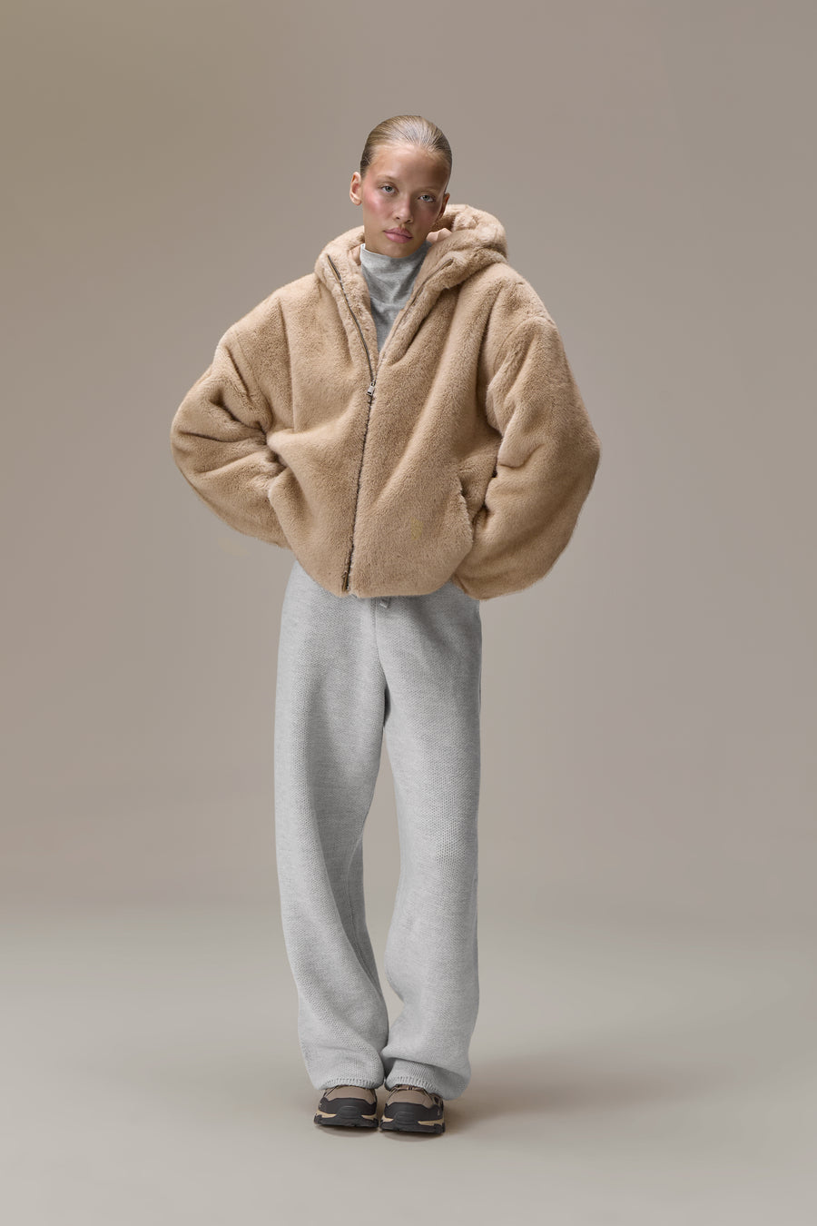 Winnipeg Faux Fur Hooded Jacket in Neutral