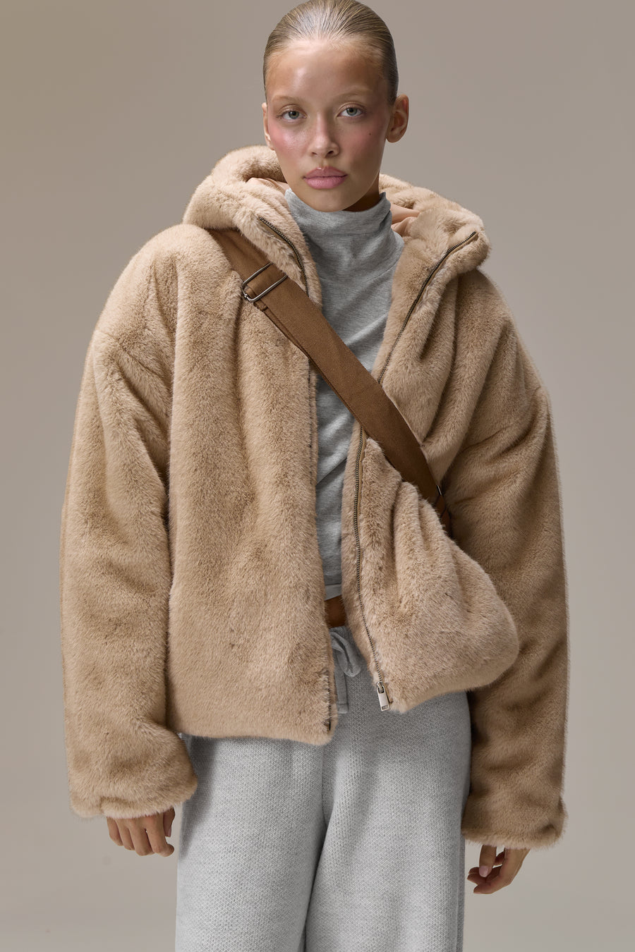 Winnipeg Faux Fur Hooded Jacket in Neutral