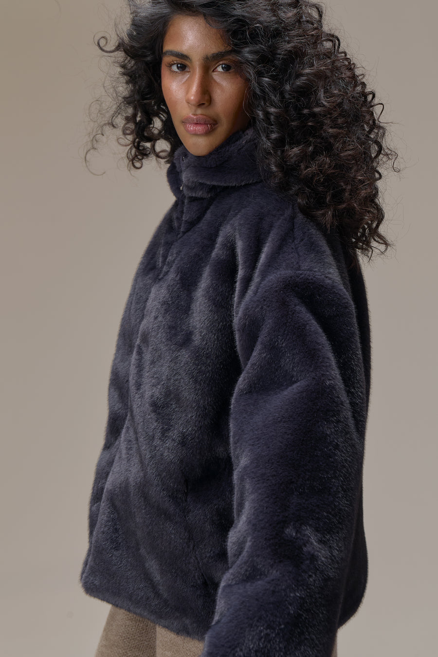 Winnipeg Faux Fur Hooded Jacket in Navy