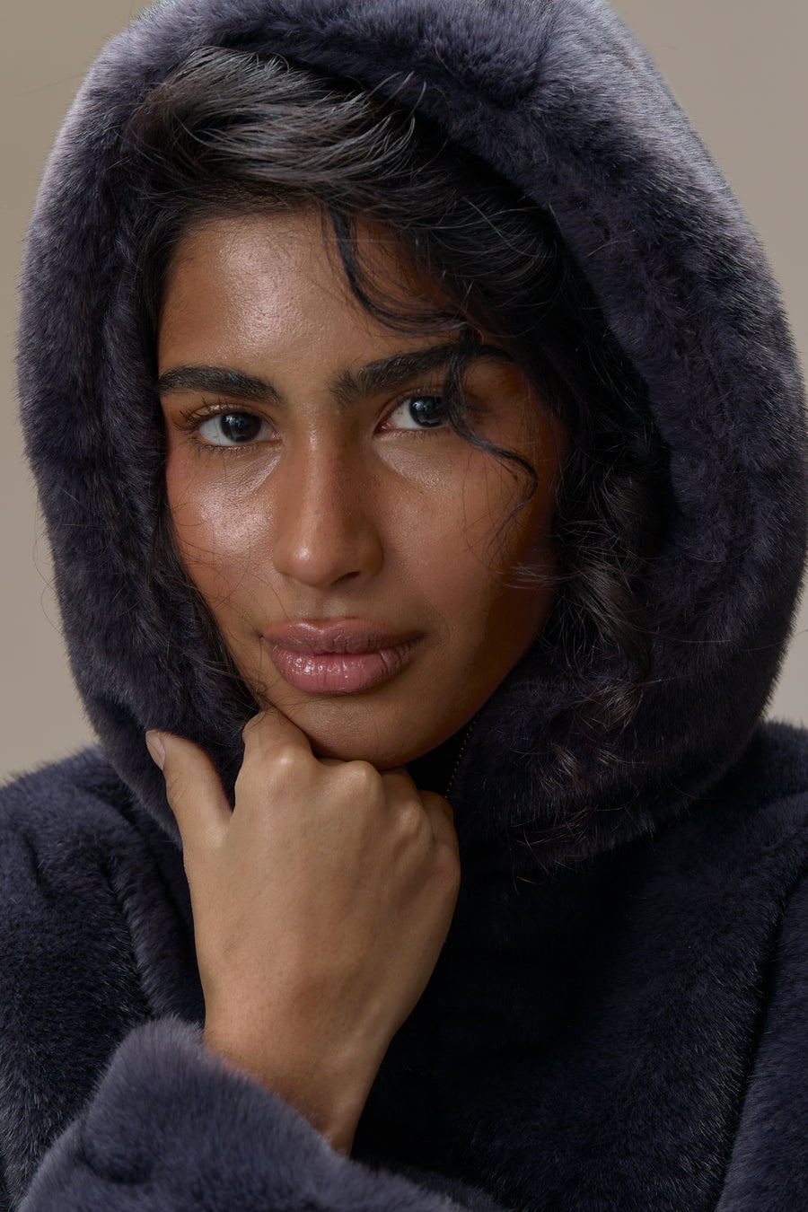 Winnipeg Faux Fur Hooded Jacket in Navy