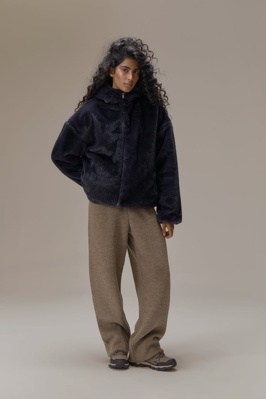 Winnipeg Faux Fur Hooded Jacket in Navy