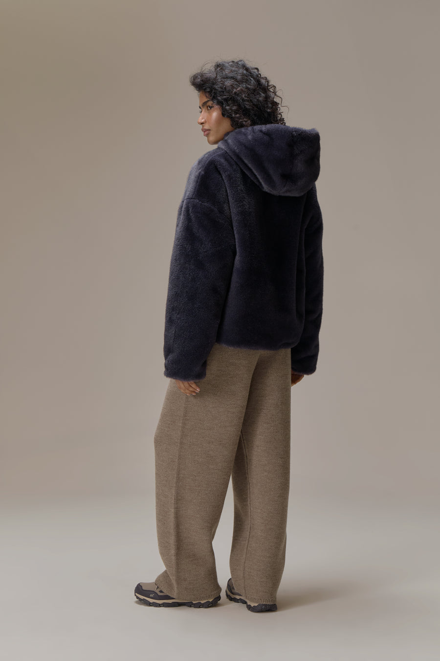 Winnipeg Faux Fur Hooded Jacket in Navy