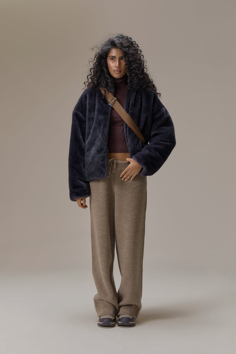 Winnipeg Faux Fur Hooded Jacket in Navy