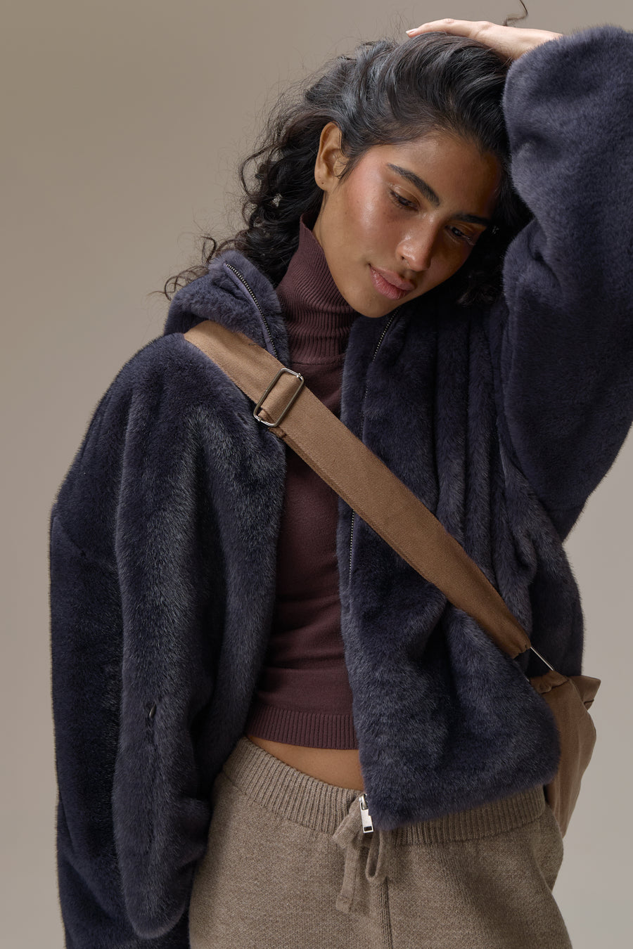 Winnipeg Faux Fur Hooded Jacket in Navy