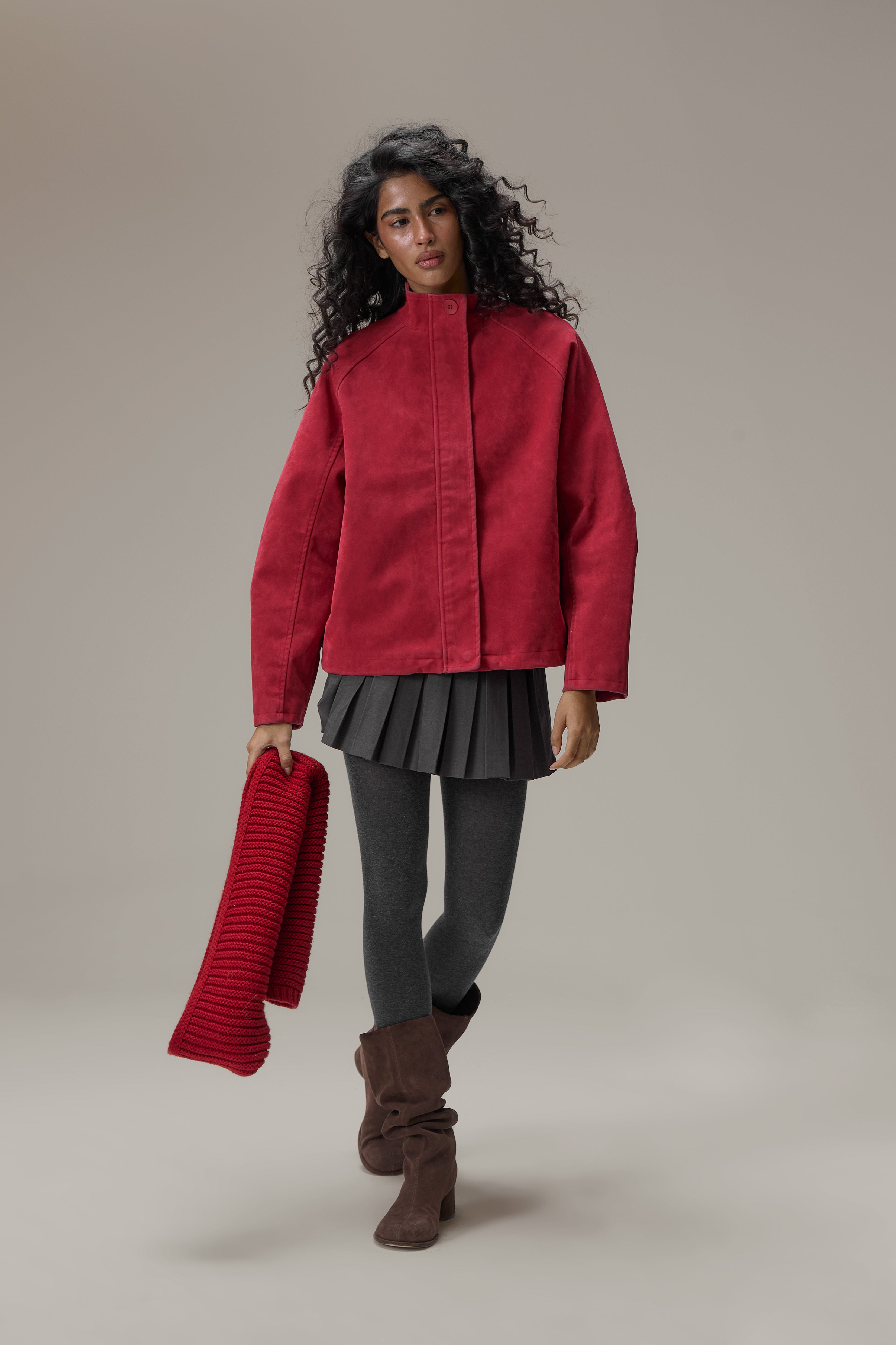 Lady Faux Suede Jacket in Red