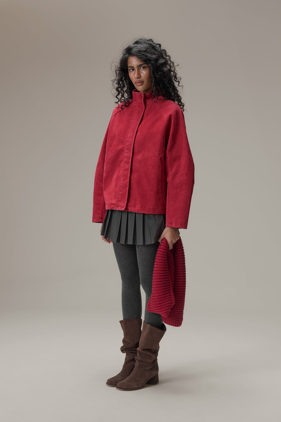 Lady Faux Suede Jacket in Red