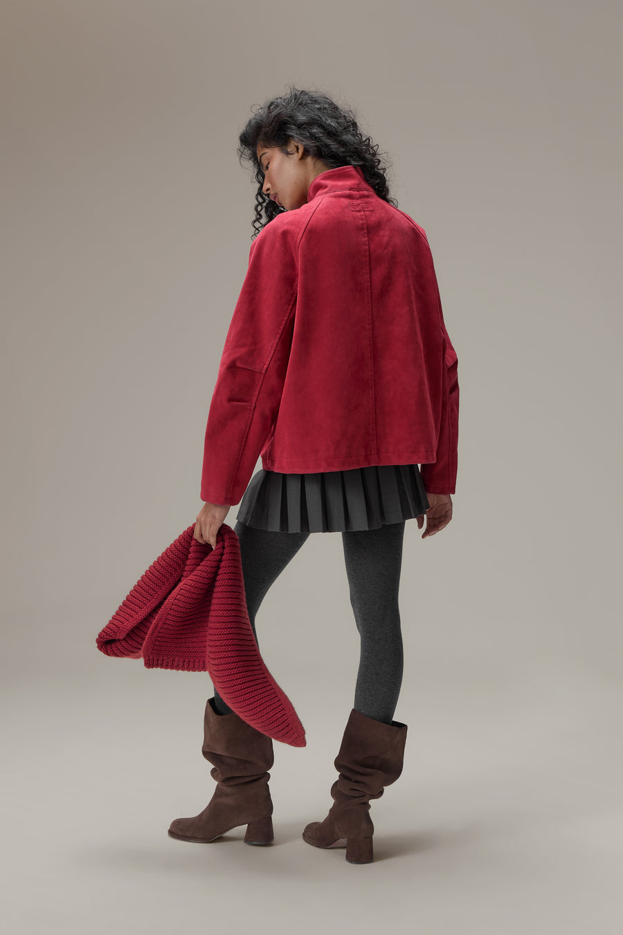 Lady Faux Suede Jacket in Red