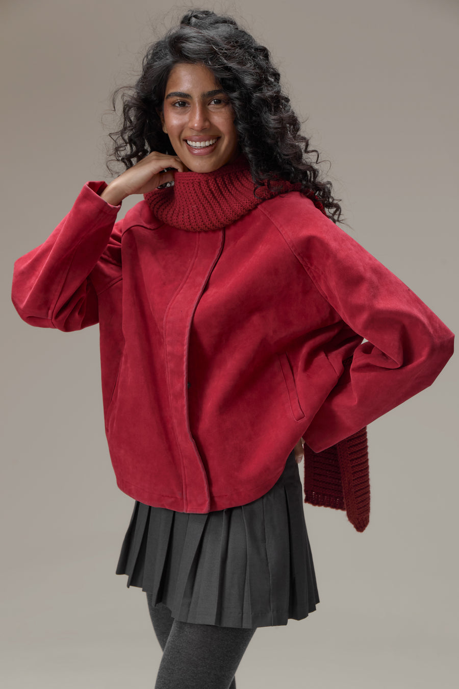 Lady Faux Suede Jacket in Red