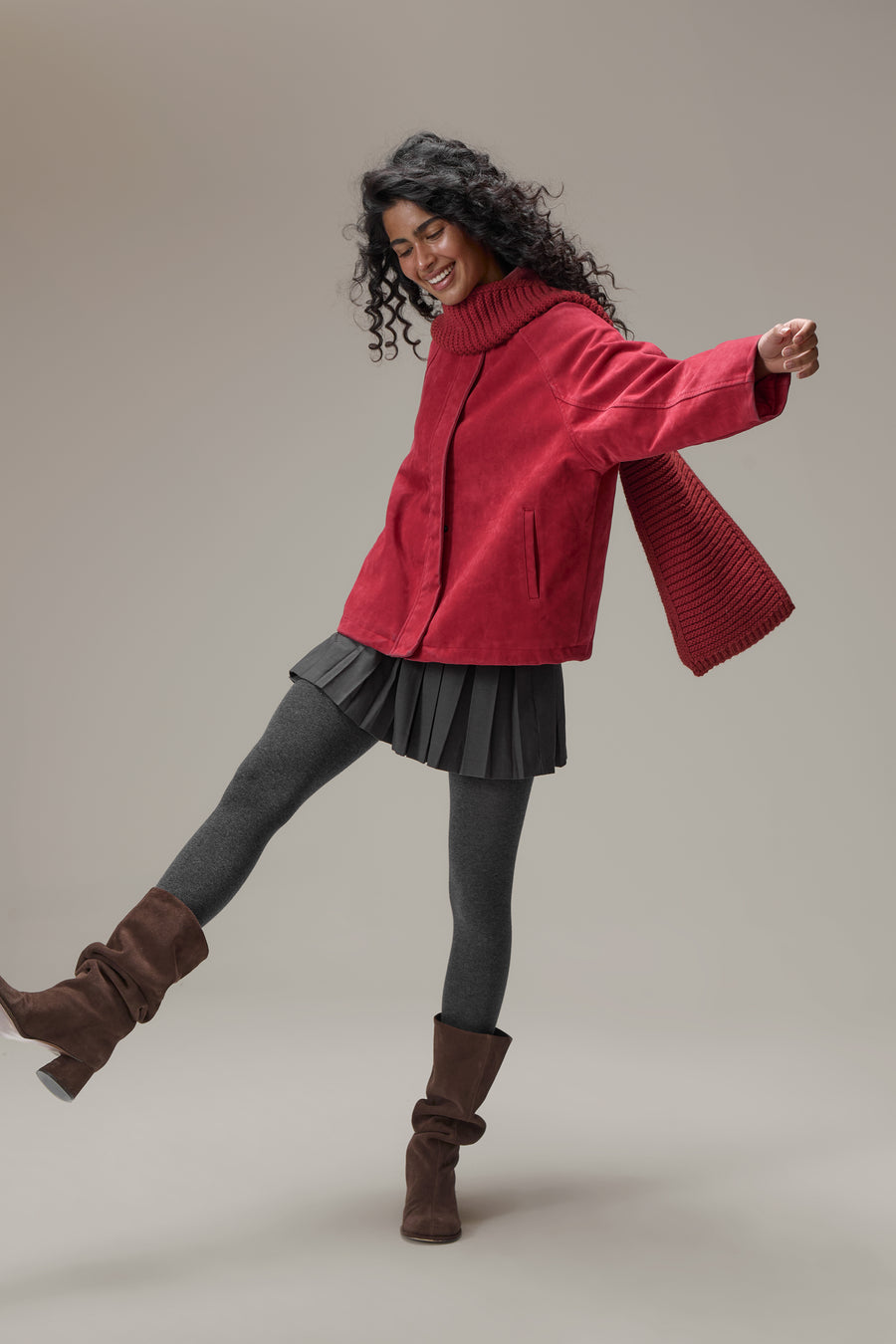 Lady Faux Suede Jacket in Red