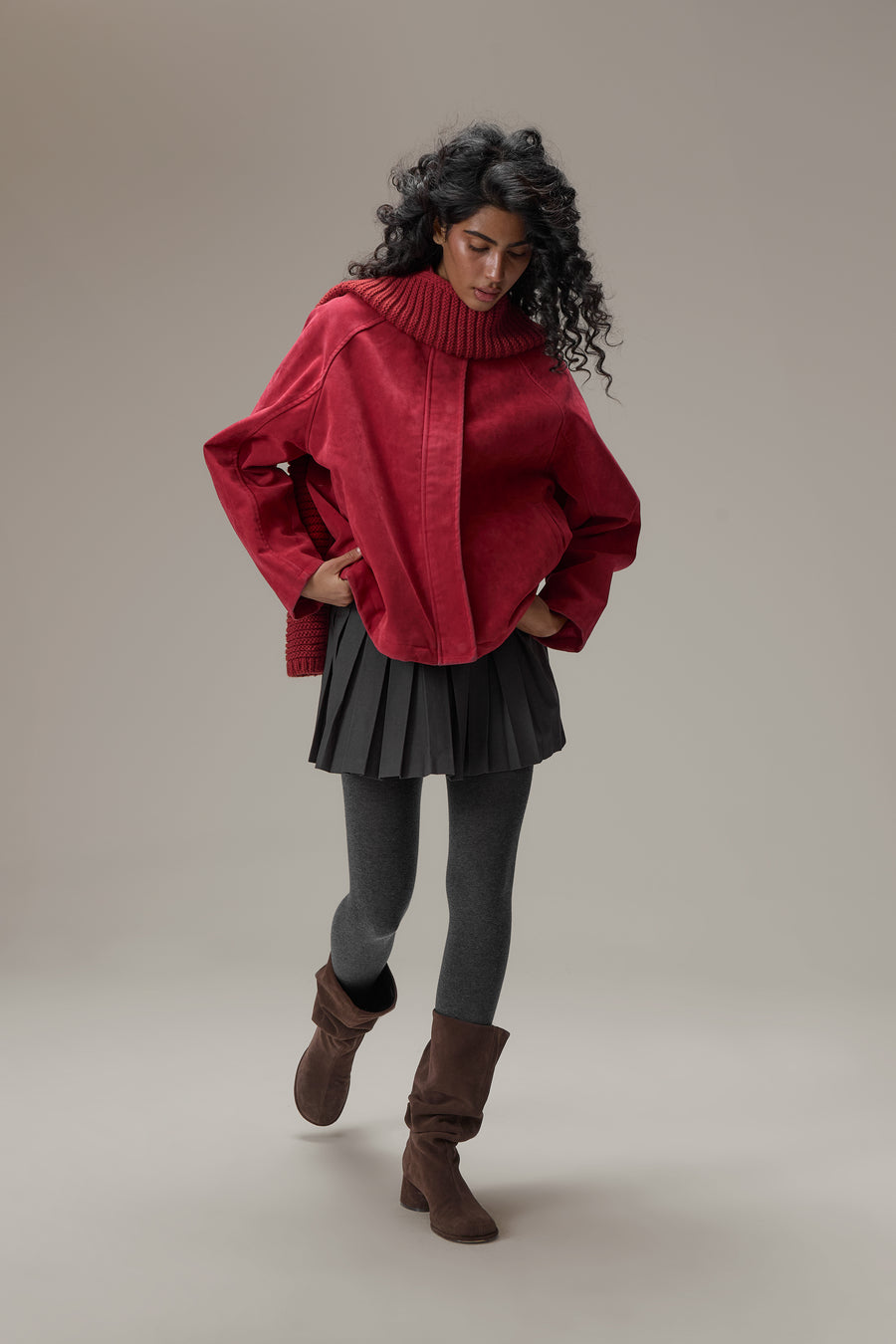 Lady Faux Suede Jacket in Red