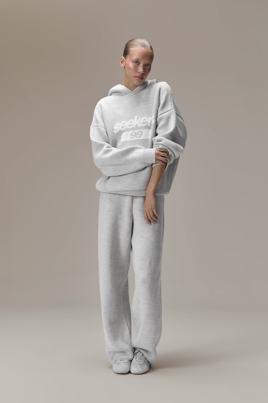 Seekers 99 Knit Hoodie in Soft Grey