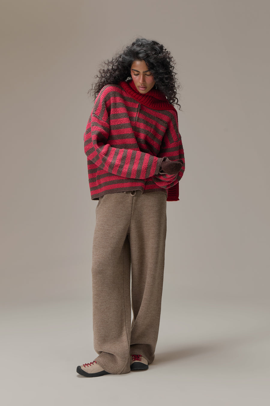 Jasper Knit Hoodie Zip Up in Red