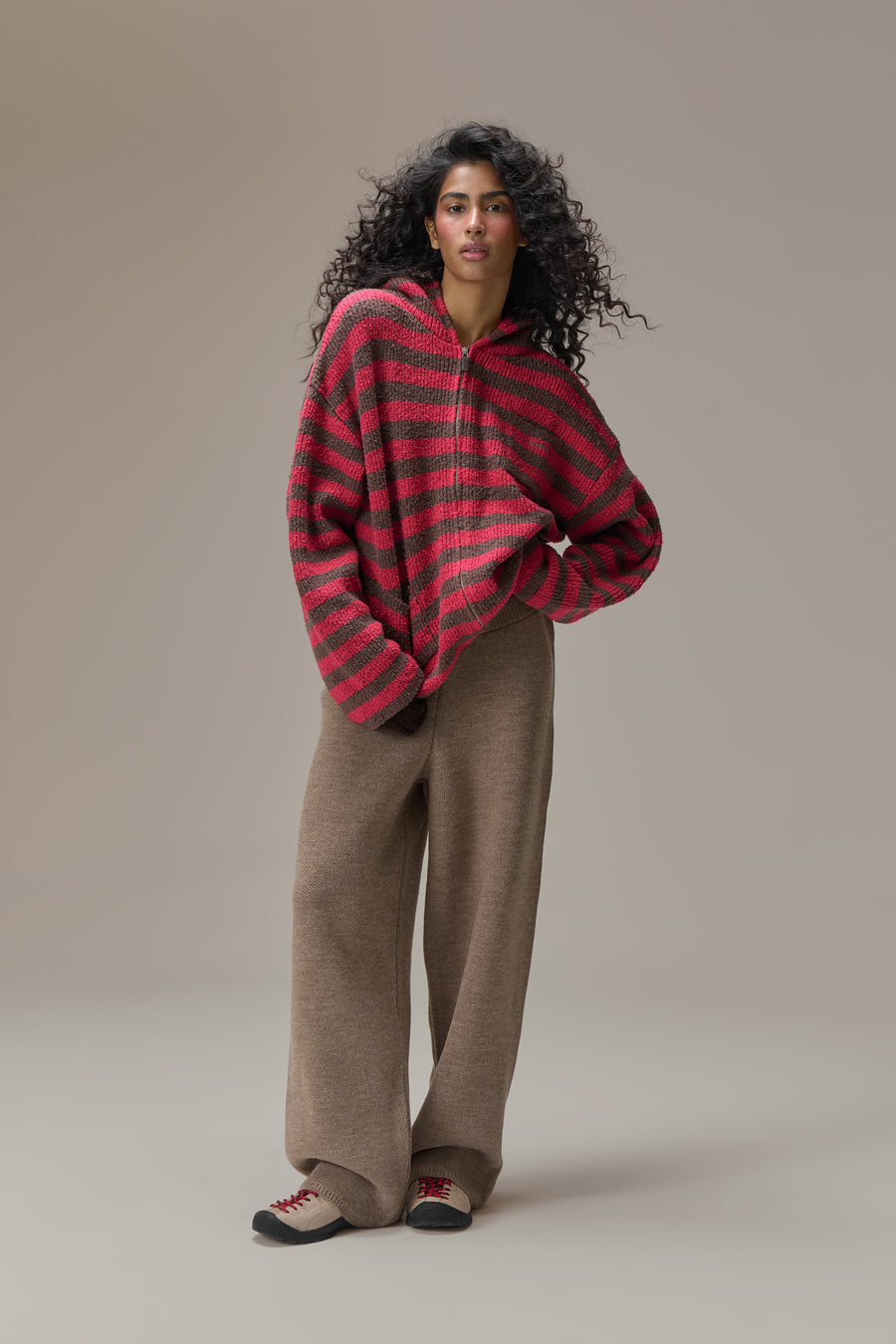 Jasper Knit Hoodie Zip Up in Red