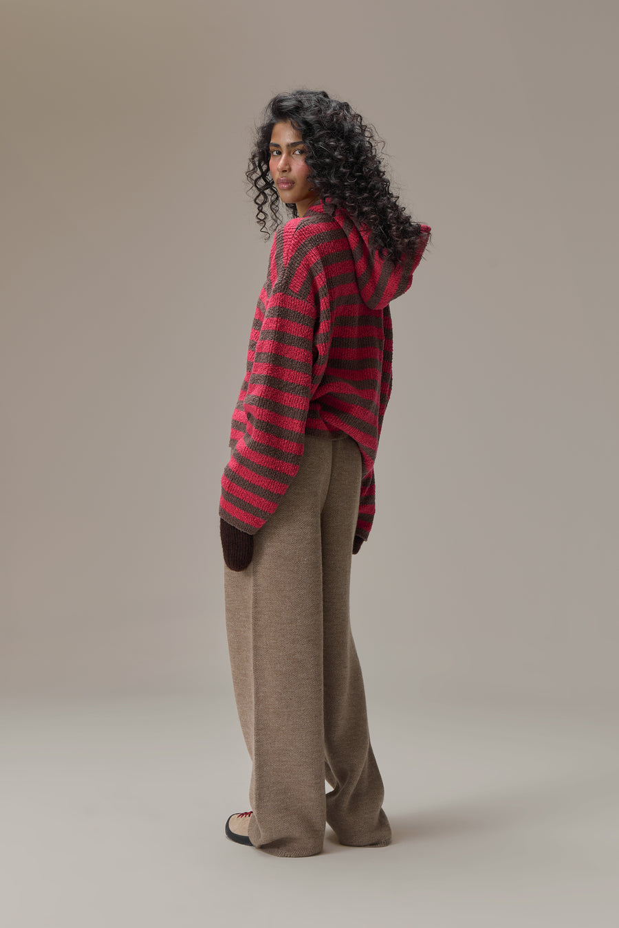 Jasper Knit Hoodie Zip Up in Red