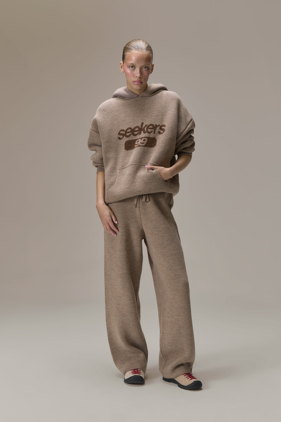 Seekers 99 Knit Hoodie in Soft Brown