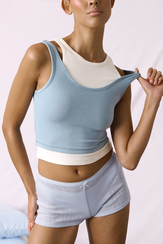 Huggie Layered Vest Top in Mid Blue