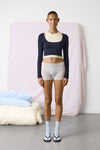 Huggie Layered Long Sleeve Top in Navy