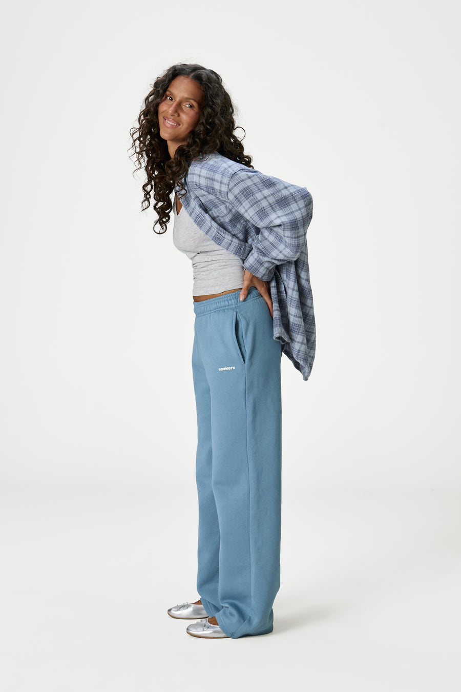 Seekers Classic Wide Leg Sweatpants in Mid Blue
