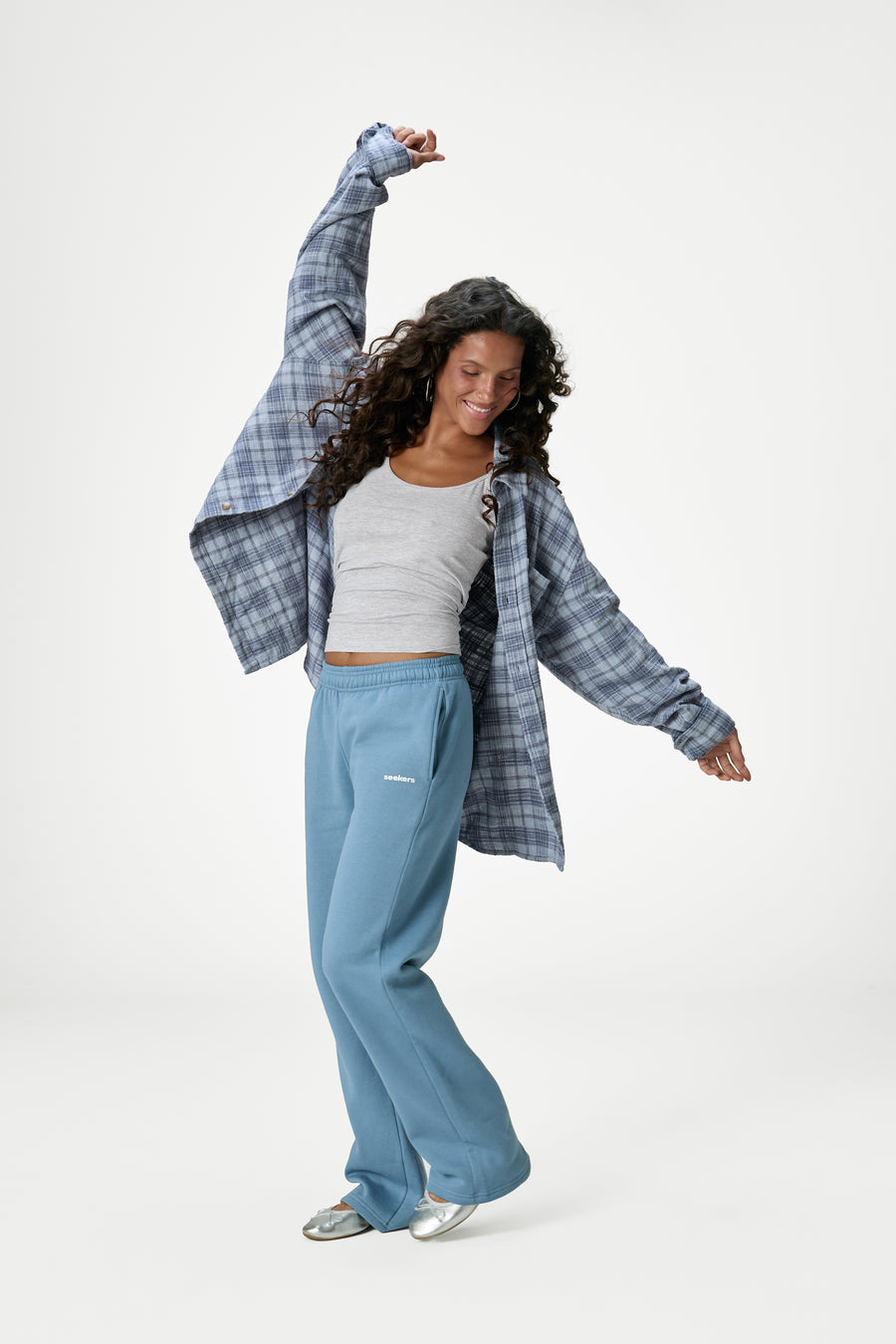 Seekers Classic Wide Leg Sweatpants in Mid Blue