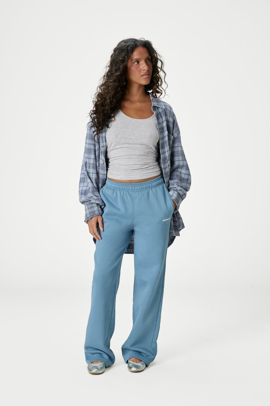 Seekers Classic Wide Leg Sweatpants in Mid Blue